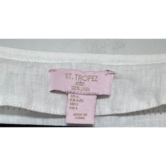 St. Tropez Embroidered‎ Linen Tunic Size Medium Coastal Chic Old Money Metallic - Picture 2 of 5